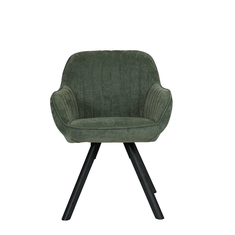 Kari Spisebordsstol - Grøn fløjl drejestol med armlæn